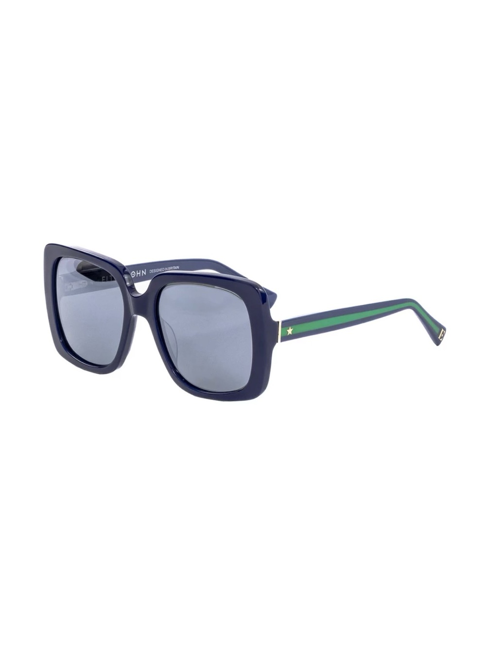 Elton John Square Sunglasses in Navy with Green Stripe - The Superstar